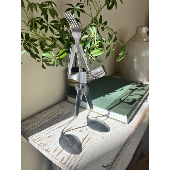 Phone Holder "Forked Up" Art Sculpture Silverware Tableware Fork Man Figure - Picture 4 of 9
